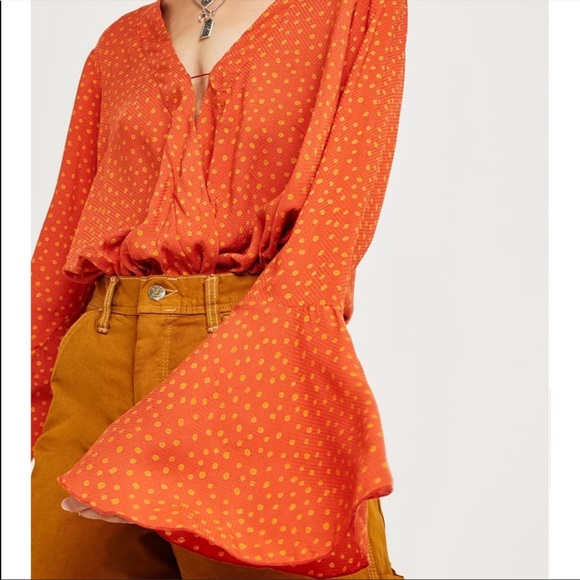 Free People Makin Waves Polka Dot Orange Bodysuit S - Picture 3 of 7